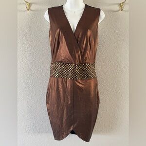 NWT Sheri Bodell Rhinestone Sleeveless Mini Dress Size S Metallic Copper Brown